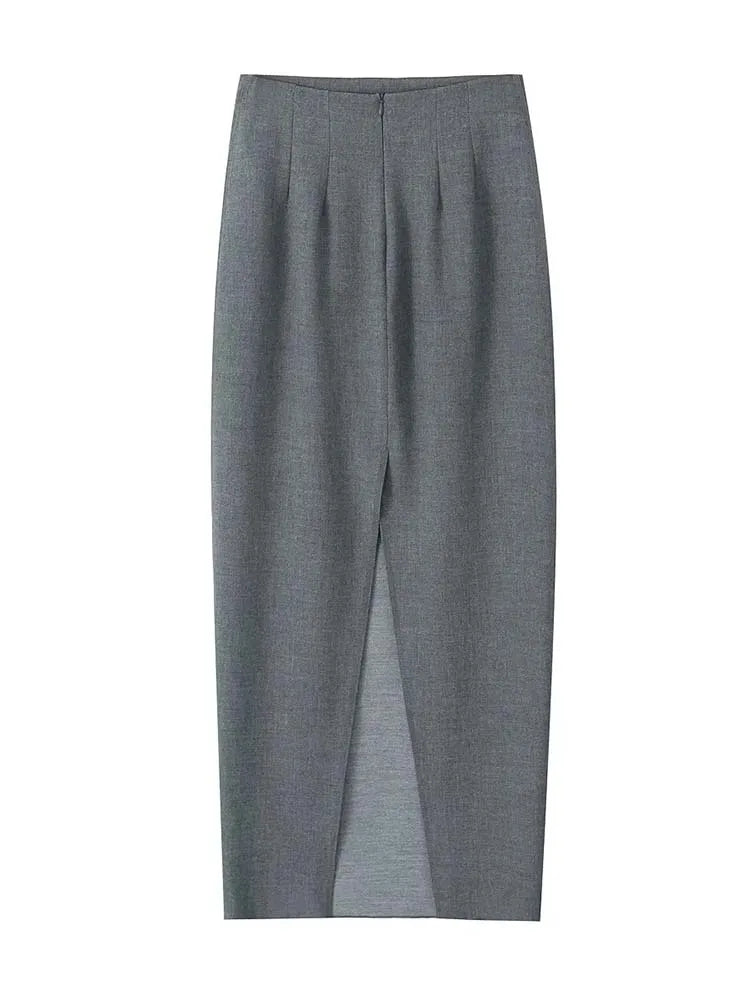 TRAF Office Skirt Women High Waist Long Skirts for Women Stylish Spring Autumn Straight Skirt Streetwear Back Slit Woman Skirts