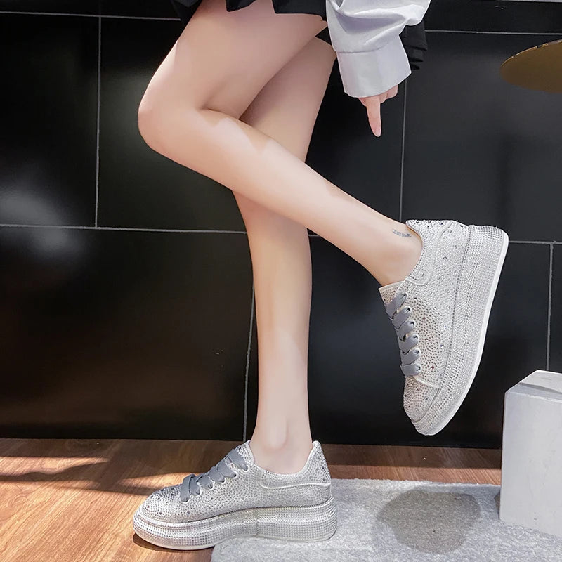 NEW Women Sneakers With Sparkles Shoes  Luxury Platform Sport   Trainers Rhinestone Fashion Casual Sneaker