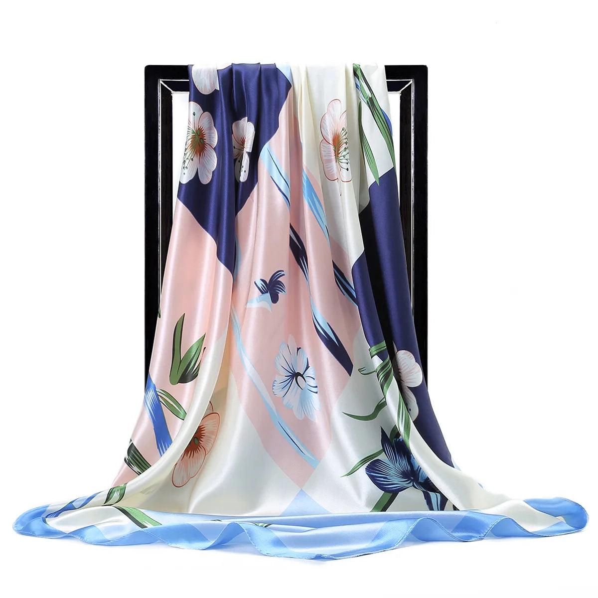 90cm Fashion Silk Satin Scarf for Women Headband Floral Print Kerchief Hijab Scarves Fermale Square Shawls and Wraps Neck Scarfs