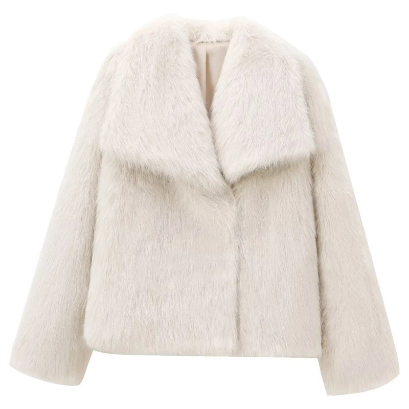 HXAO Women's Fur Coat Women  Plush Burgundy Bomber Jacket Solid Crop Long Sleeve Jacket Warm Winter Coats Woman Casual Coats
