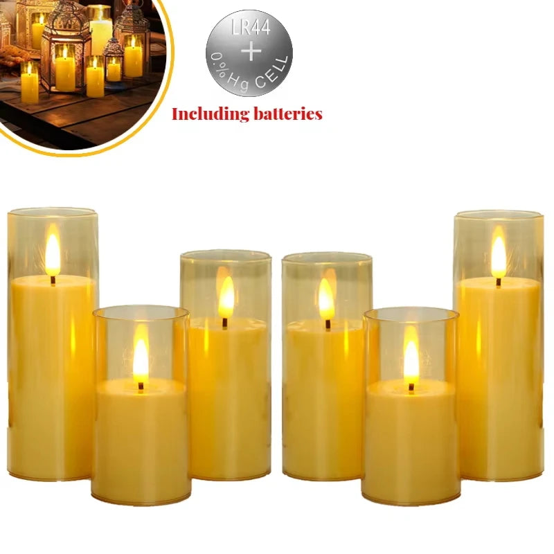 6-60pcs Acrylic Glass Led Candles With Batteries Wedding Flameless Candles Flickering Pillar Candle for Home Party Outdoor Decor