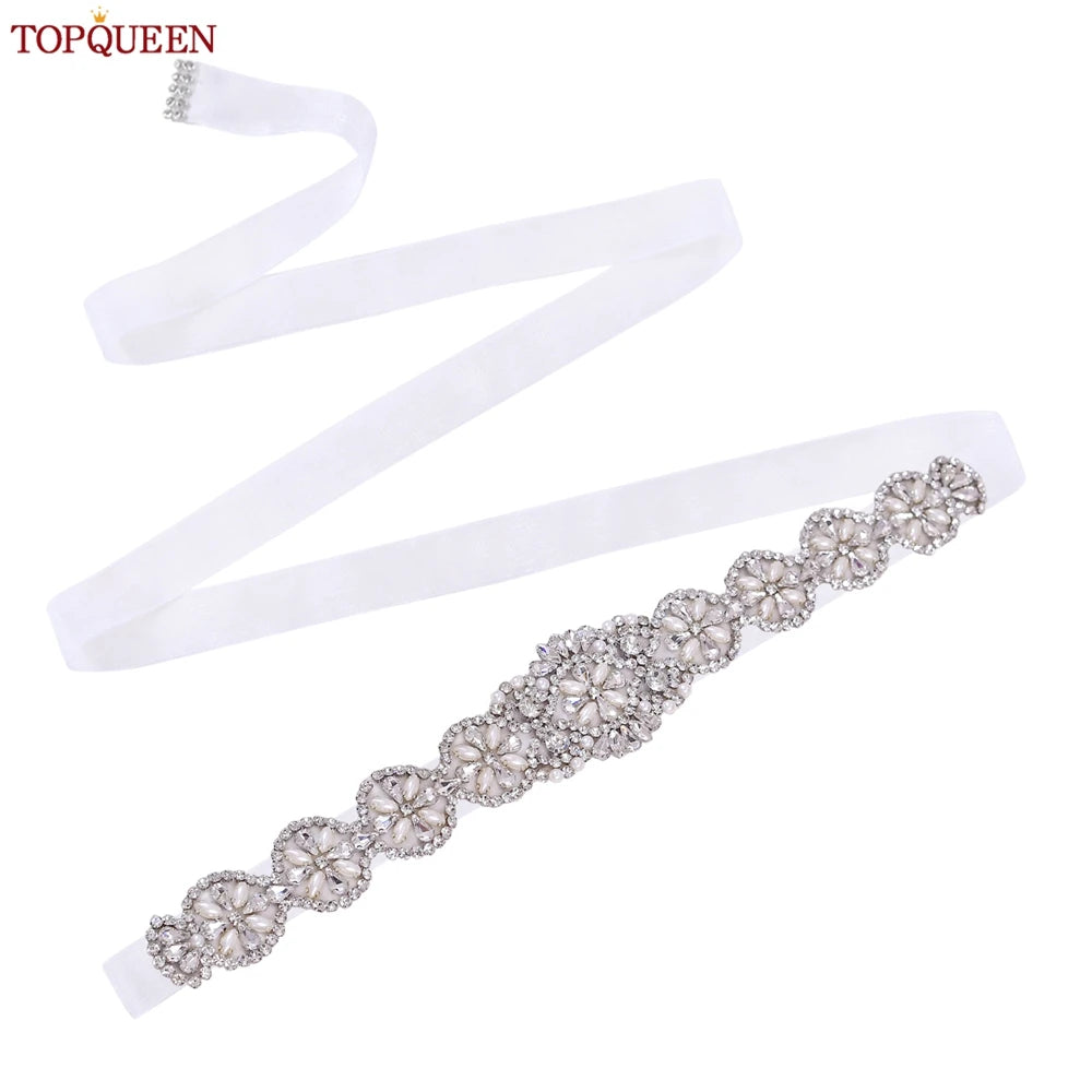 TOPQUEEN Luxury Bridal Belts With Rhinestone Bride Wedding Accessories Belt for Women Wedding Dress Sash Belt Formal Belts S161