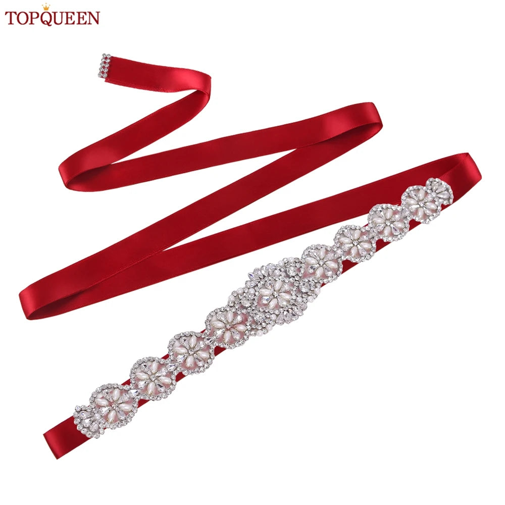 TOPQUEEN Luxury Bridal Belts With Rhinestone Bride Wedding Accessories Belt for Women Wedding Dress Sash Belt Formal Belts S161