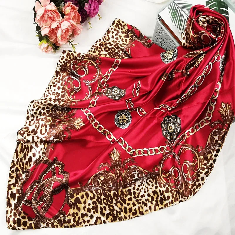 90cm Neckerchief Silk Satin Women Hijab Scaves Fashion Floral Print Headband Neck Scarfs Female Square Shawls Scarfs for Ladies