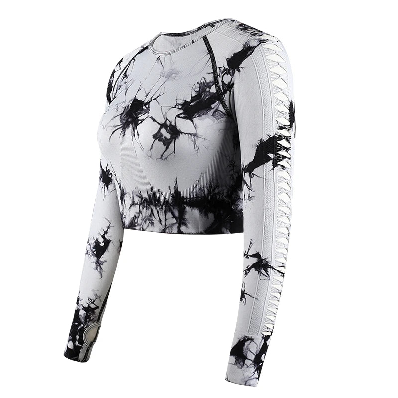 CHRLEISURE Seamless Tie Dye Sports Set Hollow Out Yoga Suit Fitness Top With Workout Leggings Activewear