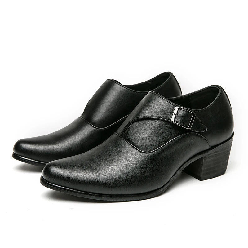 Dress Shoes Man Thick Heel Brogue Leather Men Wedding Party Social Shoe Male Business Casual White Platform Formal Shoes for Men
