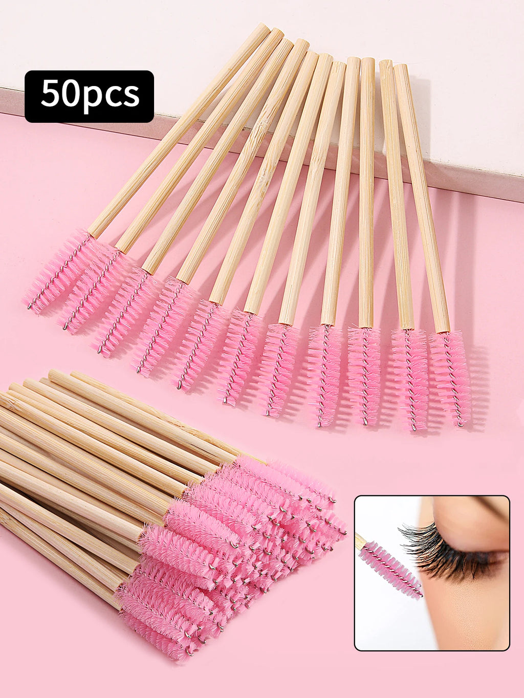 50Pcs Bamboo Handle Eyelash Brush Makeup Brush Eyelash Extension Mascara Wands Applicators Eye Lash Curling Comb Makeup Tools ﻿ - My Store