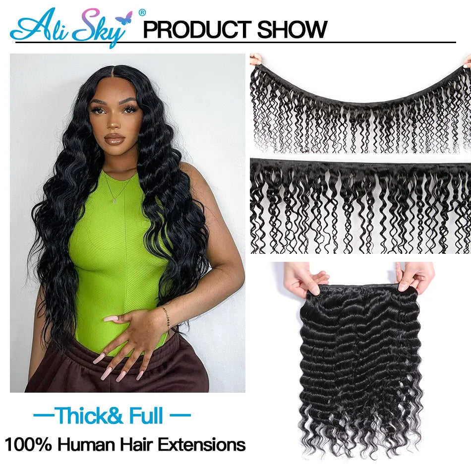 30inch Deep Wave Malaysian Remy Hair Extensions Human Hair Bundles Loose Deep Waves Bundles 100% Human Hair 1/3/4 PCS Full&Soft