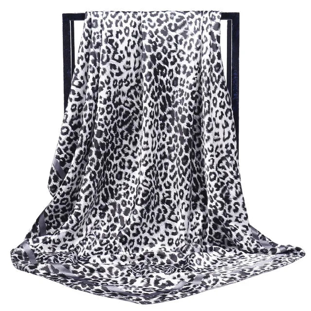 Fashion Kerchief Silk Satin Neck Scarf for Women Print Hijab Scarfs Female 90*90cm Square Shawls and Wraps Scarves for Lady