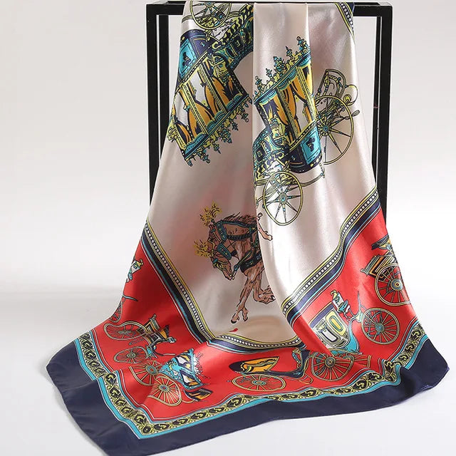 90cm Fashion Silk Satin Scarf for Women Headband Floral Print Kerchief Hijab Scarves Fermale Square Shawls and Wraps Neck Scarfs