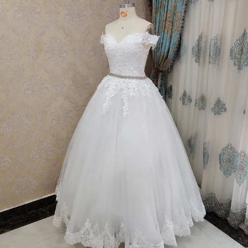 9183 2024 Off Shoulder Embroidery Charming Sweetheart White Wedding Dress Custom Made Size Ball Gown Wedding Dresse - My Store