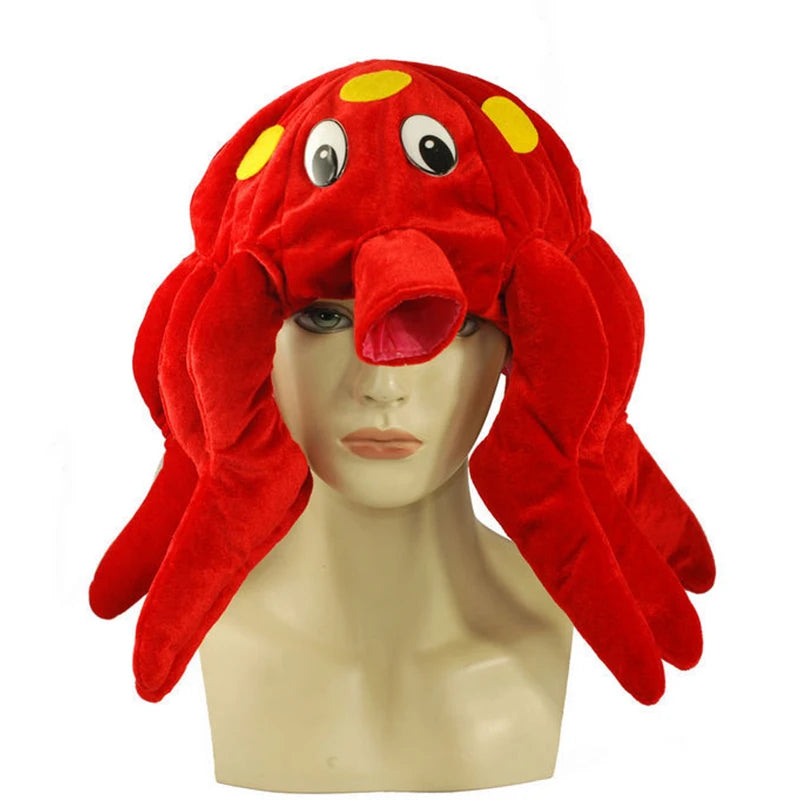 Adult Deluxe Funny Party Hats Plush Squid Hat Crazy Octopus Hats Dress Up Halloween Costume Accessories