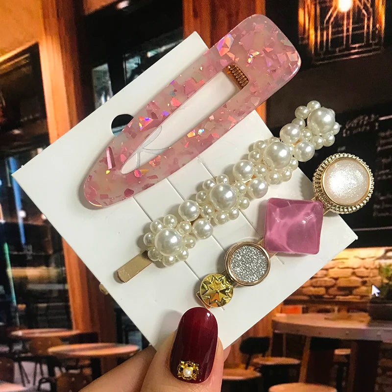 1 Set Acrylic Pearl Hair Barrettes Fashion Geometric Women Hair Clip Hairgrips Hair Accessories for Girls Hair Pins Jewelry