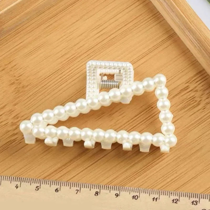2pcs Elegant Pearls Beads Hairpin for Women Cute Geometric Hair Claw Barrettes Headwear Horsetail Hair Clips Hair Accessories