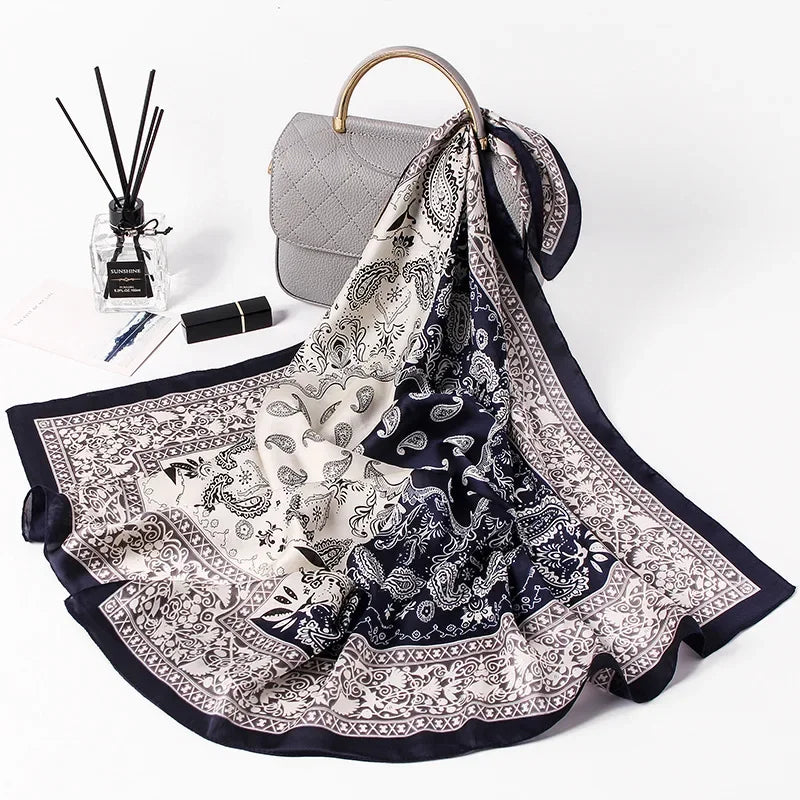 70cm Fashion Bandana Hair Scarf for Women Paisley Print Kerchief Silk Satin Head Scarfs Square Shawl Wraps Neck Scarves for Lady