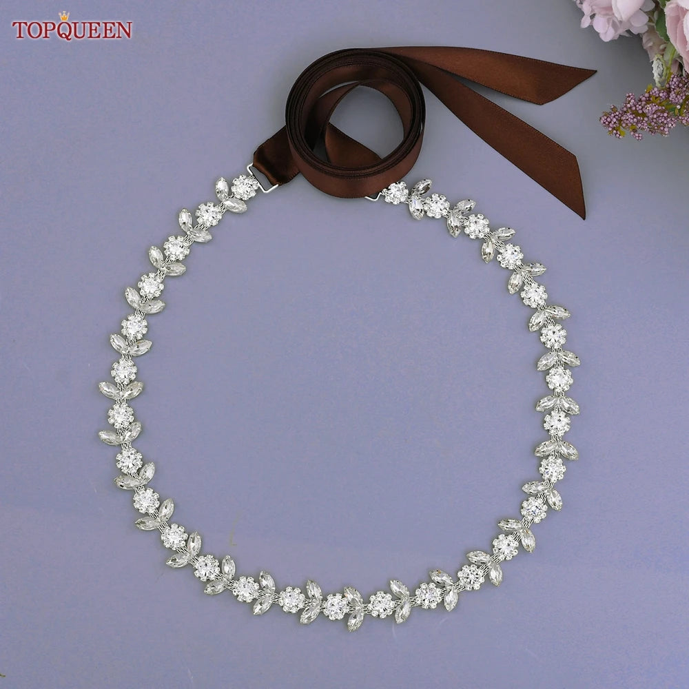 TOPQUEEN Rhinestone Belts for Bridal Dresses Silver Alloy Belt for Girls Cheap Diamond Wedding Belt Fancy Belt for Women S440