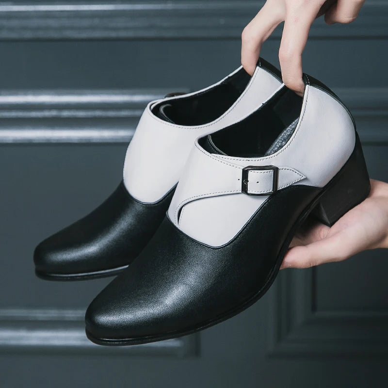 Dress Shoes Man Thick Heel Brogue Leather Men Wedding Party Social Shoe Male Business Casual White Platform Formal Shoes for Men