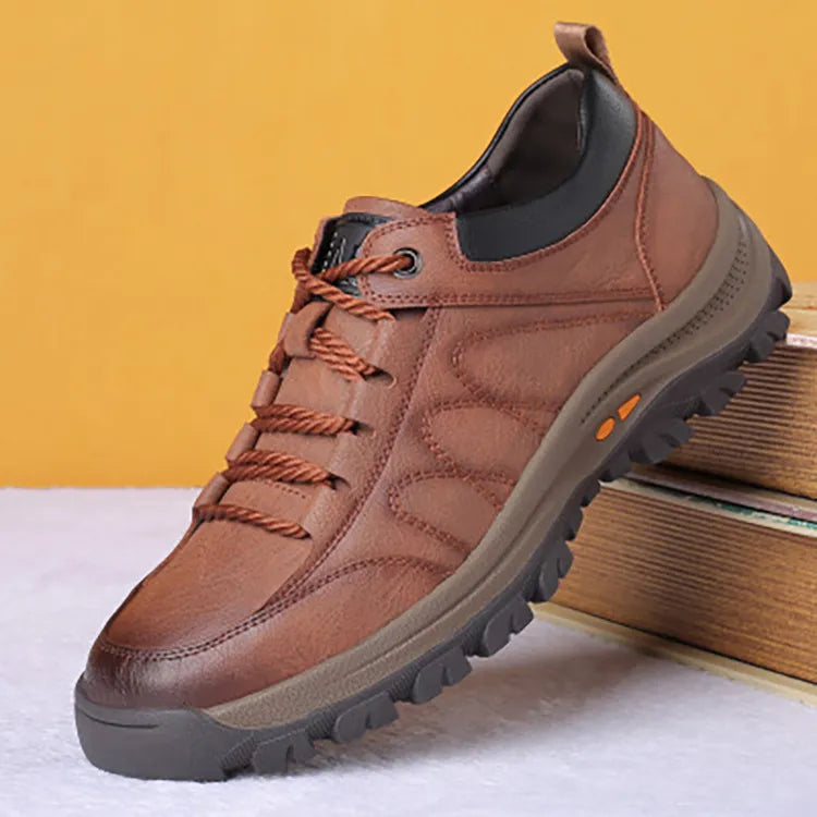 Leather Men Casual Shoes Spring Lace-Up Platform Sneakers Travel Shoes Wear-Resistant Shoes British Style Men's Sneaker Shoe
