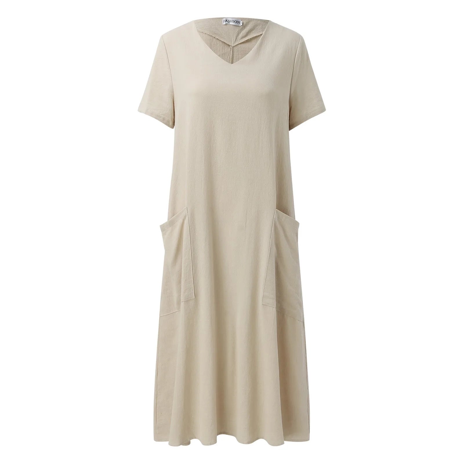 Summer Dresses Qutfits Causal Dress Short Sleeved Cotton Linen v Neck Dress With Pocket Loose Comfy Dresses Vestidos