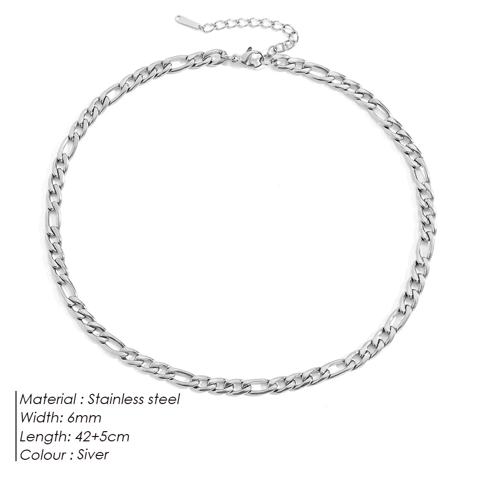 eManco Figaro Chain Necklace Stainless Steel Silver Color Men Women Colar Gift Jewelry Cuban Chain 4mm/6mm/8mm/10mm Wholesale - My Store