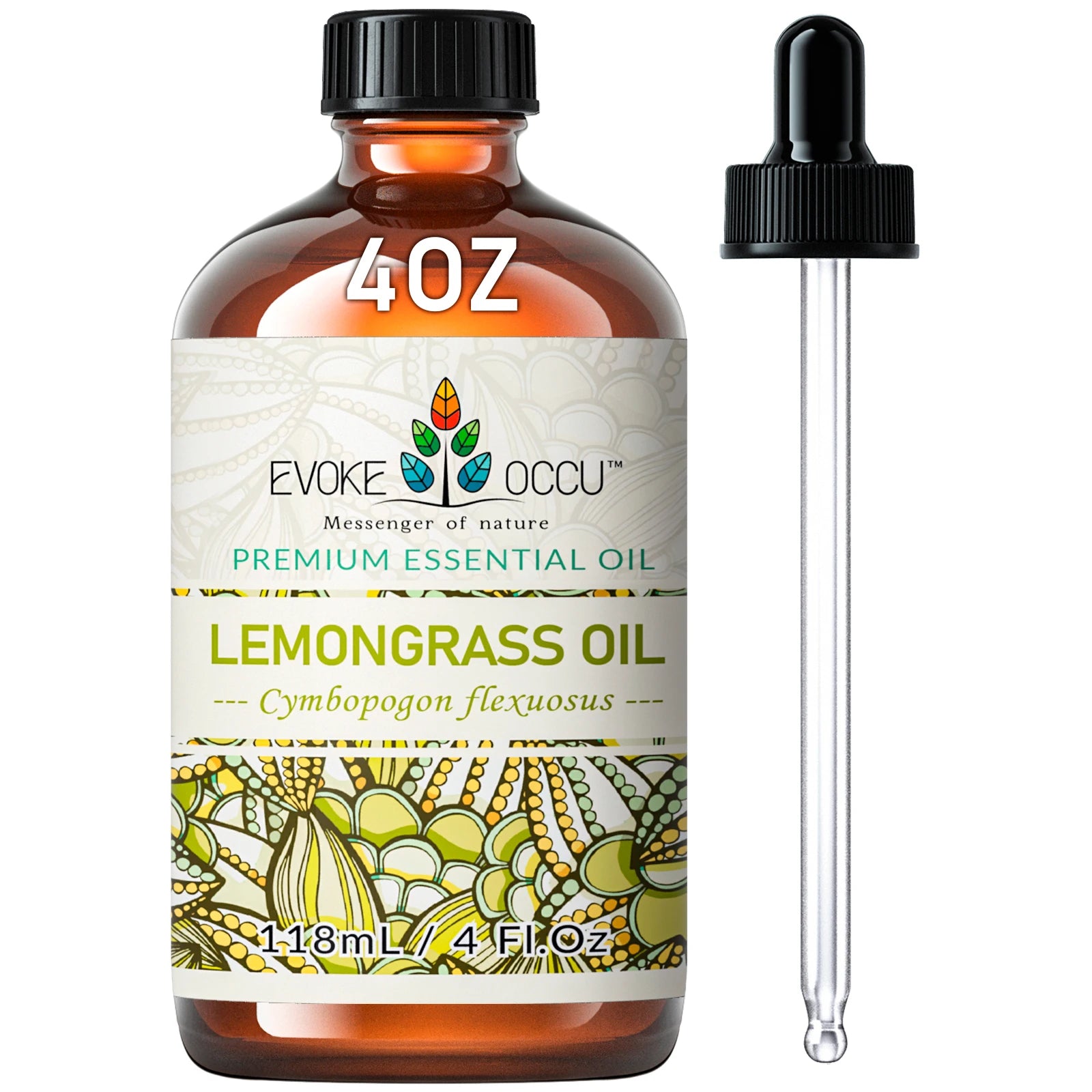 EVOKE OCCU Lemongrass Essential Oils, 118ml/4 Fl.Oz. Premium Plant Oil for Diffuser, Candle Soap Making, Skin, Hair, Massage,