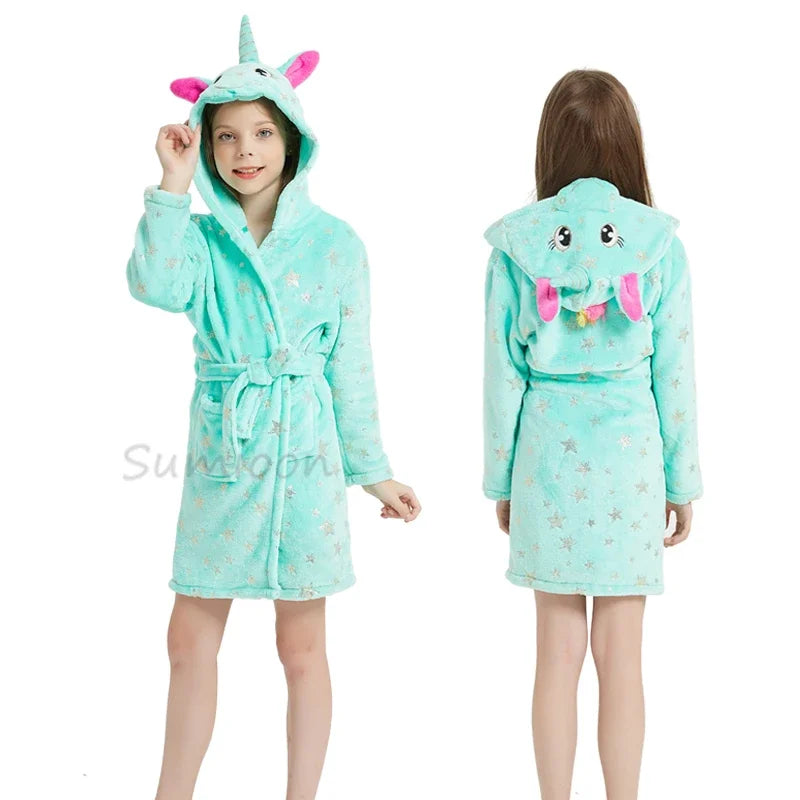 New Children Bath Robe Baby Towel Children's Unicorn Hooded Bathrobes for Boys Girls Pajamas Kids Sleepwear Bath Robes Fox Wolf