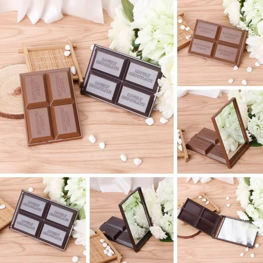 Foldable Compact Mirror Portable Makeup Mirror Chocolate Square Hand Mirror Makeup Vanity Mirror Pocket Cosmetic Mirrors - My Store
