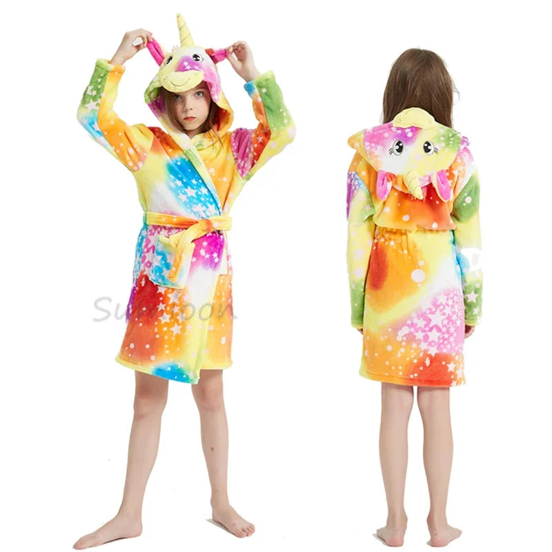 New Children Bath Robe Baby Towel Children's Unicorn Hooded Bathrobes for Boys Girls Pajamas Kids Sleepwear Bath Robes Fox Wolf