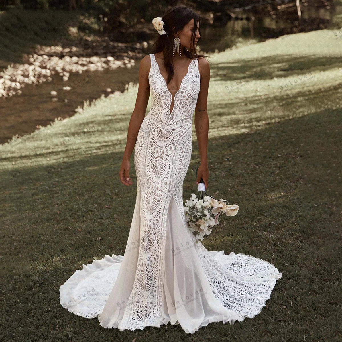 Bohemia Wedding Dresses Vintage Bridal Gowns Lace Sleeveless Floor Length Robes for Formal Party Vestidos De Novia Customized - My Store