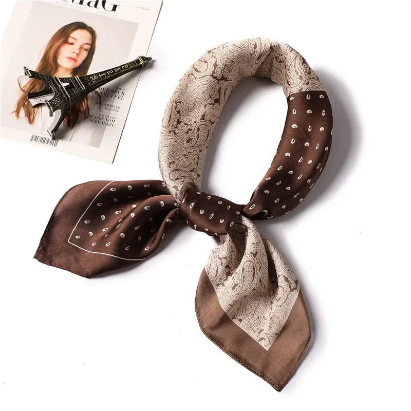 70cm Fashion Bandana Hair Scarf for Women Paisley Print Kerchief Silk Satin Head Scarfs Square Shawl Wraps Neck Scarves for Lady