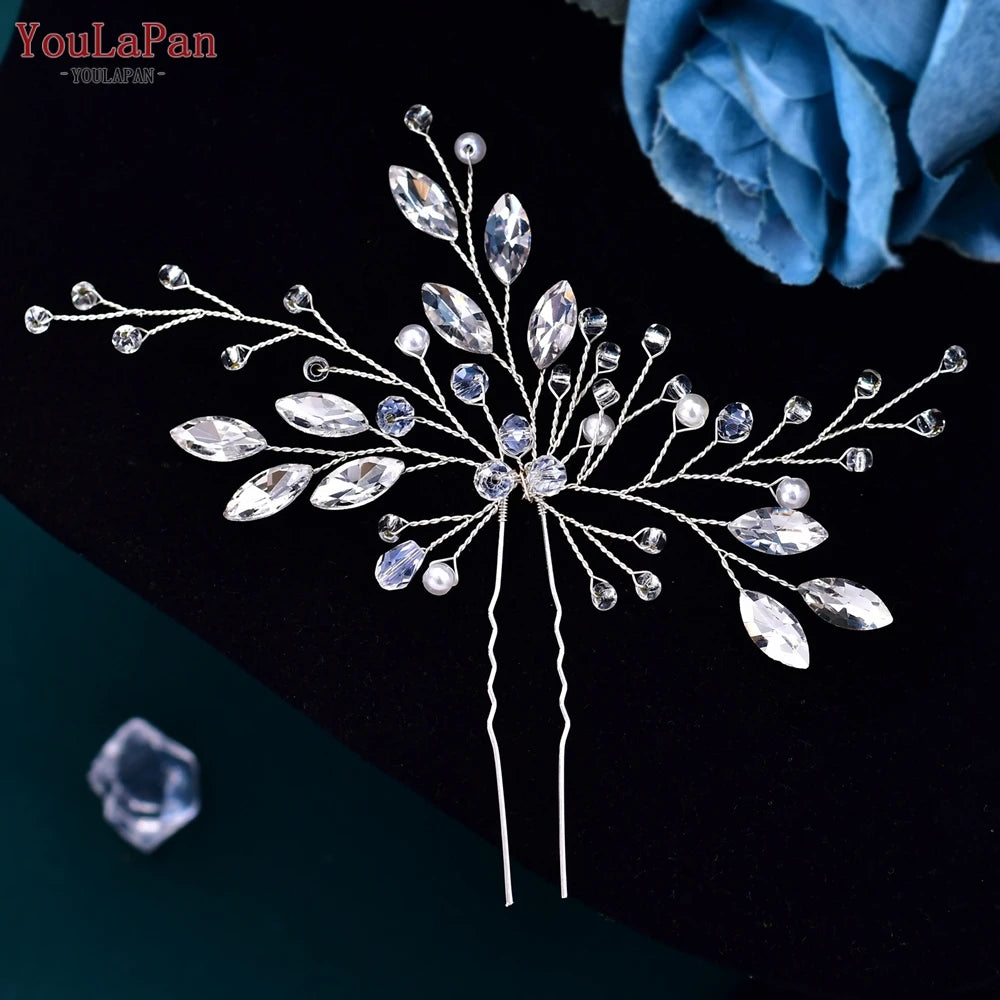 TOPQUEEN U Hair Pins Wedding Hair Accessories Rhinestone Headpieces Ladies Hairs Accessories Korean Women Hair Comb HP103-1