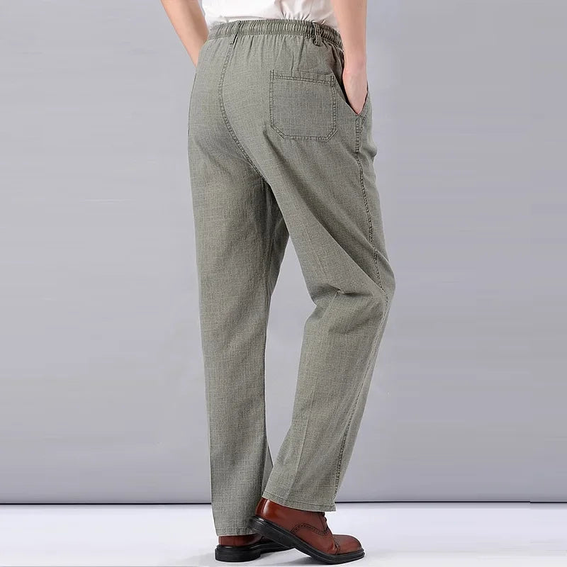 Men's Linen Pants High Waist Lightweight Summer Pants Men 2024 Thin Clothing Loose Cotton Trouser Elastic Band Work Vintage Pant