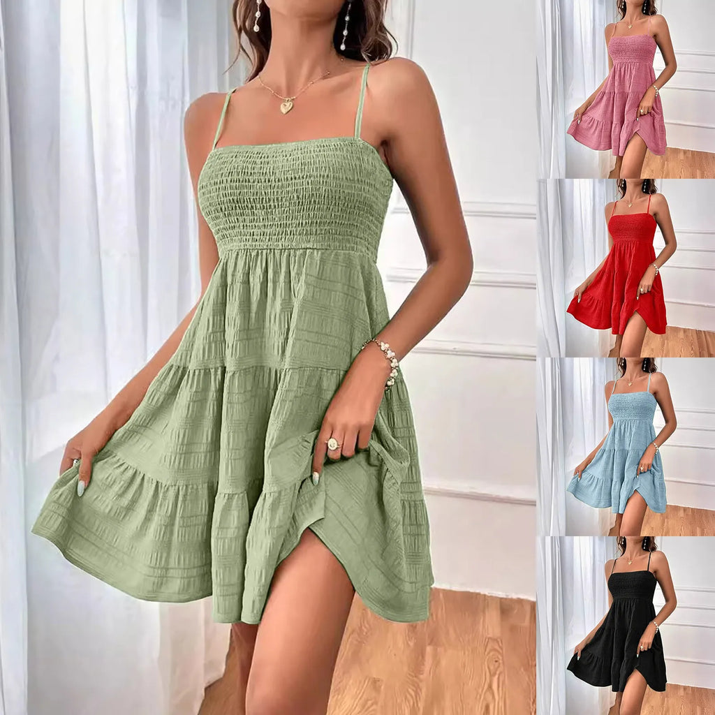 Party Dresses Short Dress Solid Ruffle Hem Short Dress Sleeveless Summer Mini Sexy Dress Dresses for Women 2024 Plus Size