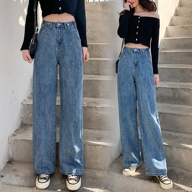 Streetwear High Waist Women's Fashion Jeans Woman Girls Women Wide Leg Pants Trousers Female Jean Femme Denim Bagge Mom Jeans