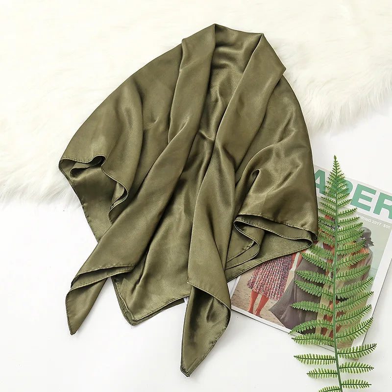 90cm Solid Colors Neckerchief Hijab Scarf for Women Silk Satin Headband Hair Scarves Female Square Shawls Head Scarfs for Ladies