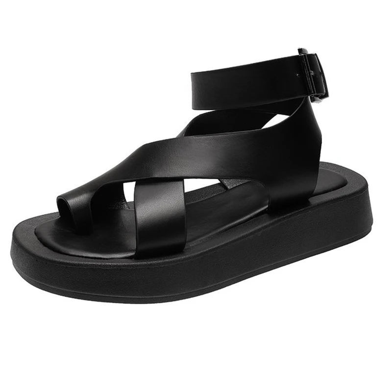 COOTELILI Women Summer Sandals Beach Sandals Fashion Flats Shoes  New Sandal Non-Slip Flat Sandals Buckle Black and White