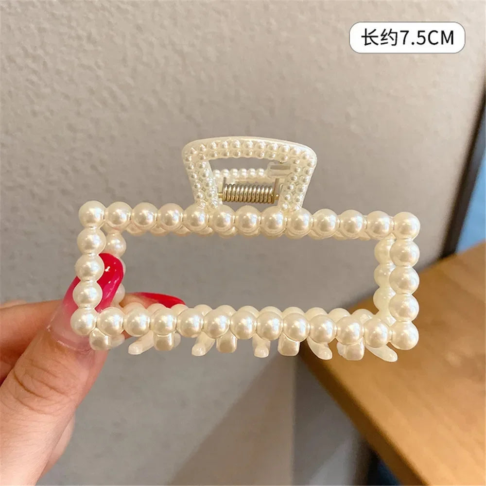 2pcs Elegant Pearls Beads Hairpin for Women Cute Geometric Hair Claw Barrettes Headwear Horsetail Hair Clips Hair Accessories