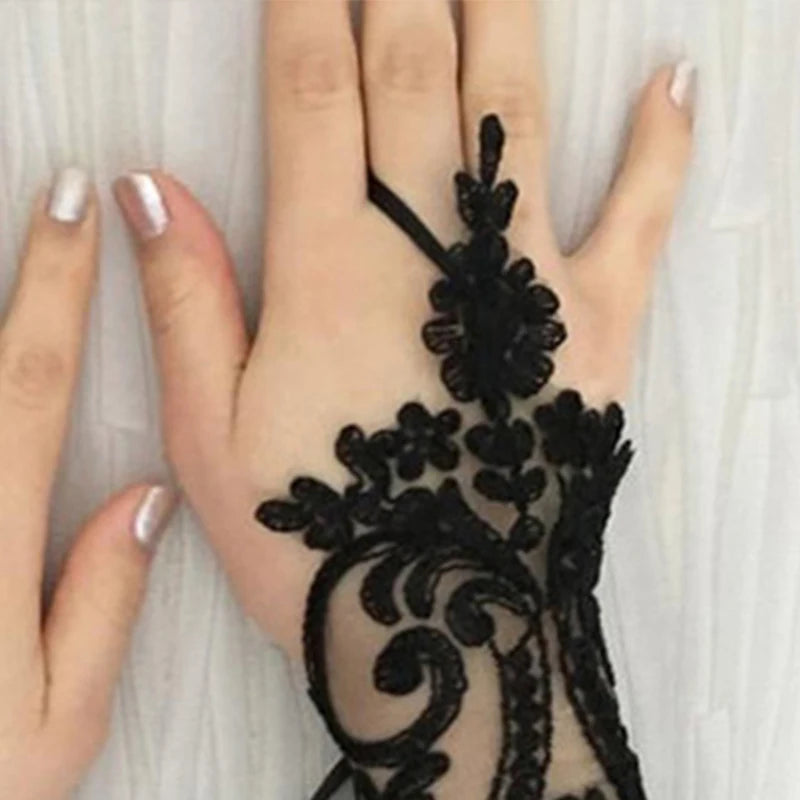 White Black Lace Flower Wedding Gloves Bridal Women Hook Finger Fingerless Gloves Banquet Party Photography Clothing Accessories