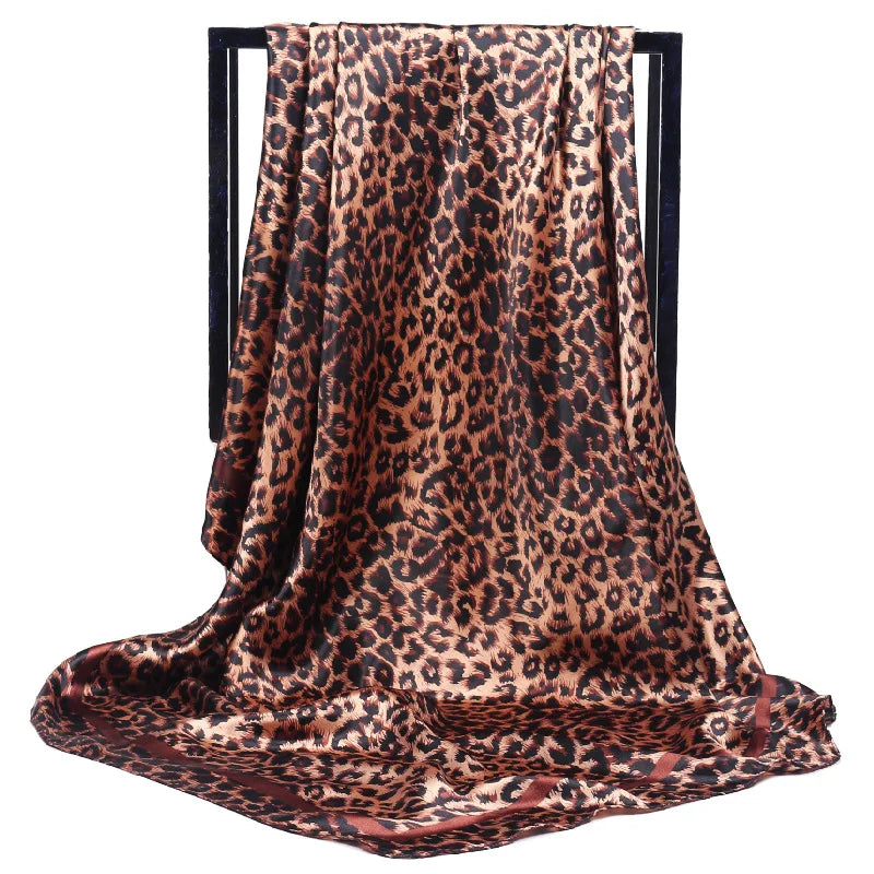 Fashion Kerchief Silk Satin Neck Scarf for Women Print Hijab Scarfs Female 90*90cm Square Shawls and Wraps Scarves for Lady