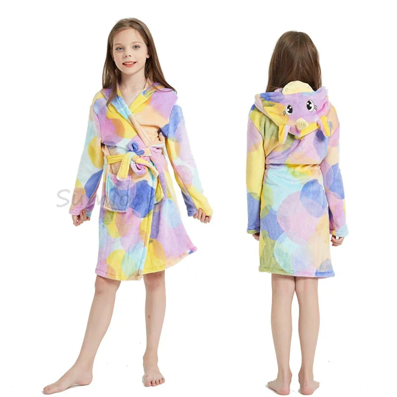New Children Bath Robe Baby Towel Children's Unicorn Hooded Bathrobes for Boys Girls Pajamas Kids Sleepwear Bath Robes Fox Wolf