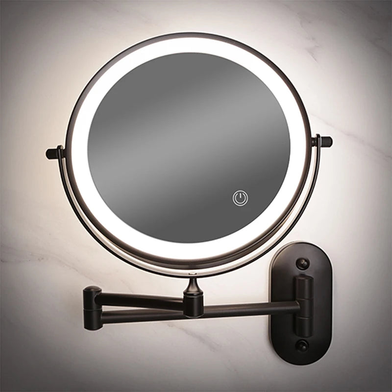8 Inch Wall Mounted Makeup Mirror Black 3x-10x Magnifying 3 Color LED Light Double Side Bathroom Smart Shaving Cosmetic Mirrors