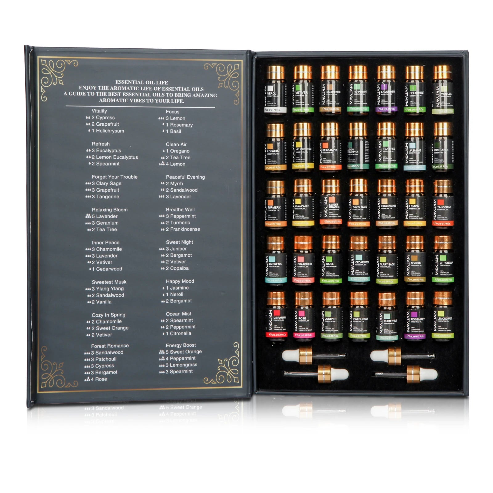 MAYJAM 35pcs/Set Essential Oils for Diffuser DIY Making Scent Candle Massage Burner Air Freshener Aroma Oil Gift Box