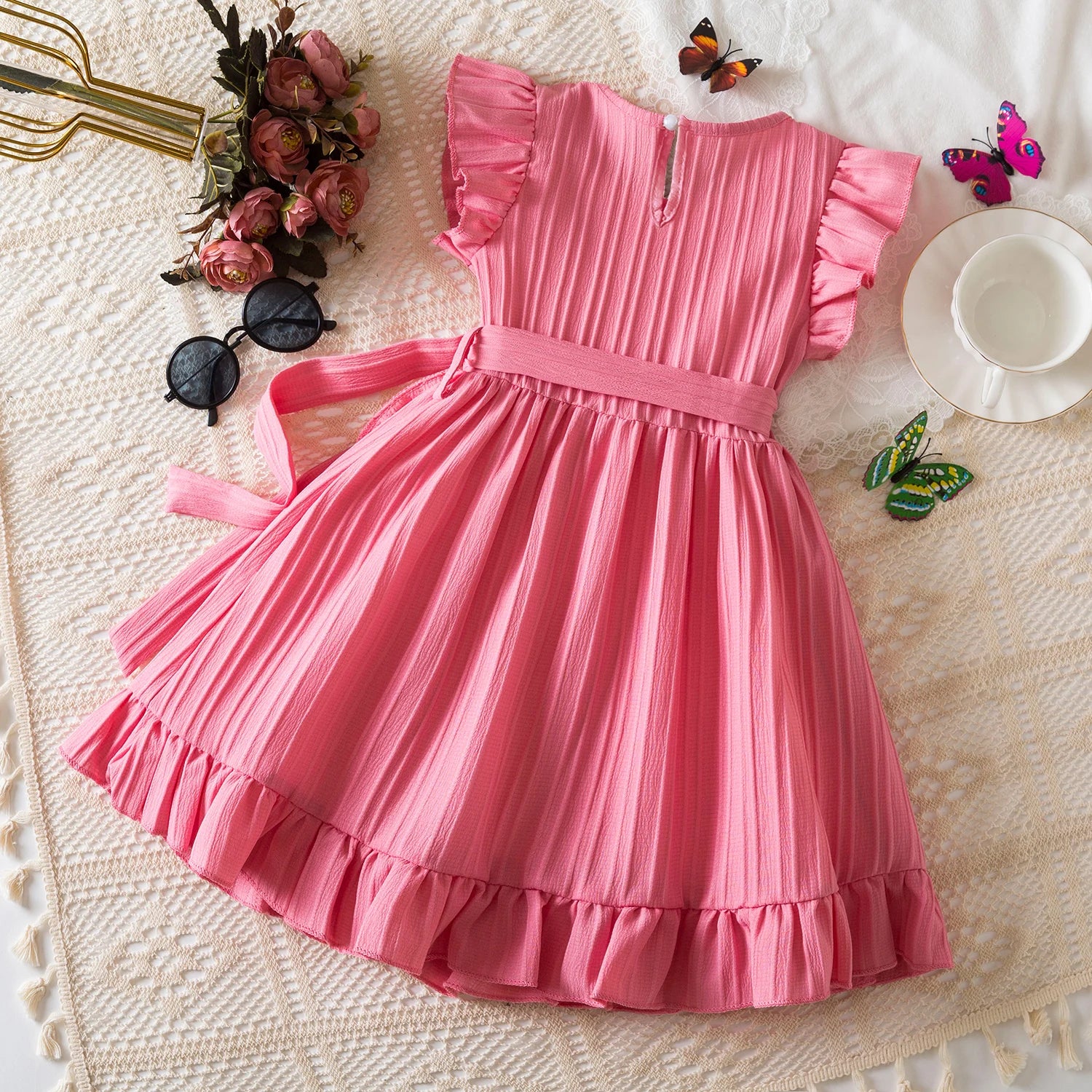 Summer Dress for Kids Girls 3-8 Years Ruffles Sleeves Elegant Princess Dresses Girls Wedding Birthday Party Casual Sweet Dresses - My Store