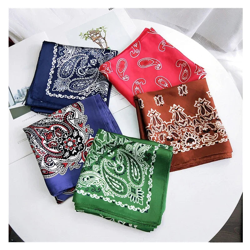 70cm Fashion Bandana Hair Scarf for Women Paisley Print Kerchief Silk Satin Head Scarfs Square Shawl Wraps Neck Scarves for Lady