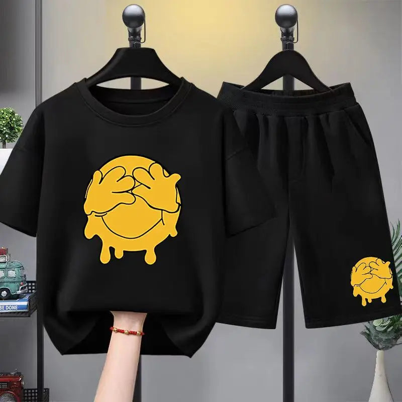 Summer Children Boy Clothes Cartoon Short Sleeve T-Shirts and Shorts 2 Pieces Set for Baby Girls Kid Casual Top Bottom Outfits