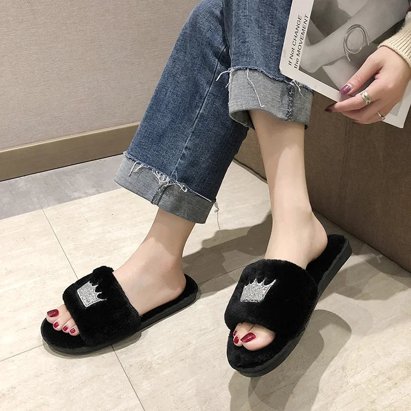 Slippers Women 2025 Womens Fur Slippers Winter Shoes Big Size Home Slipper Plush Pantufa Women Indoor Warm Fluffy Cotton Shoes