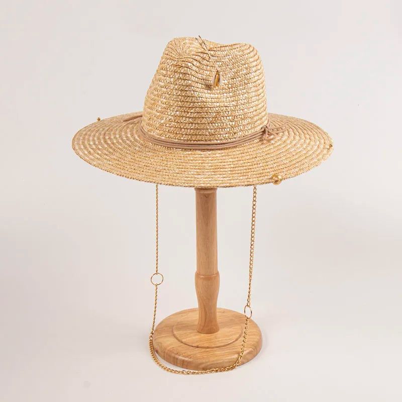 New Belt Strap Straw Sun Hat for Women Fashion Vacation Beach UV Hats WideBrim Panama Hats Outdoor Wholesale