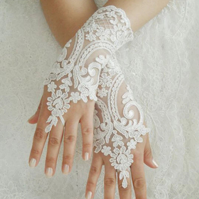 White Black Lace Flower Wedding Gloves Bridal Women Hook Finger Fingerless Gloves Banquet Party Photography Clothing Accessories