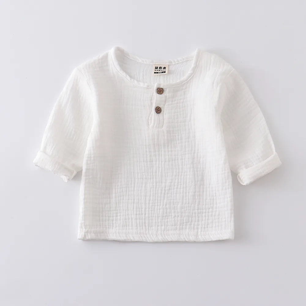 Children T Shirts Fashion Linen Pleated Boys T Shirt Children T-Shirt 2025 Summer Baby Boys Girls T-Shirt Children Clothes Kids