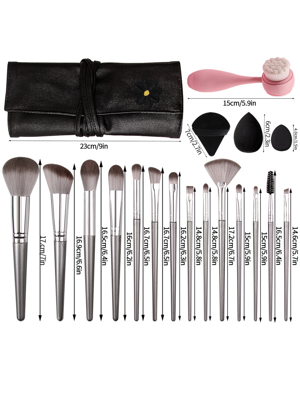 Professional Makeup Tools Set 15PCS Foundation Makeup Brush Face Wash Brush Set 9PCS Makeup Sponge Remover Puffs 1PCS Makeup Bag - My Store